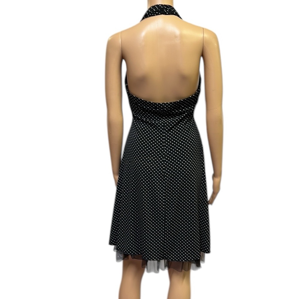 My Michelle Black White Polka Dot Halter Padded Breast Midi Dress Womens Small - Picture 8 of 14